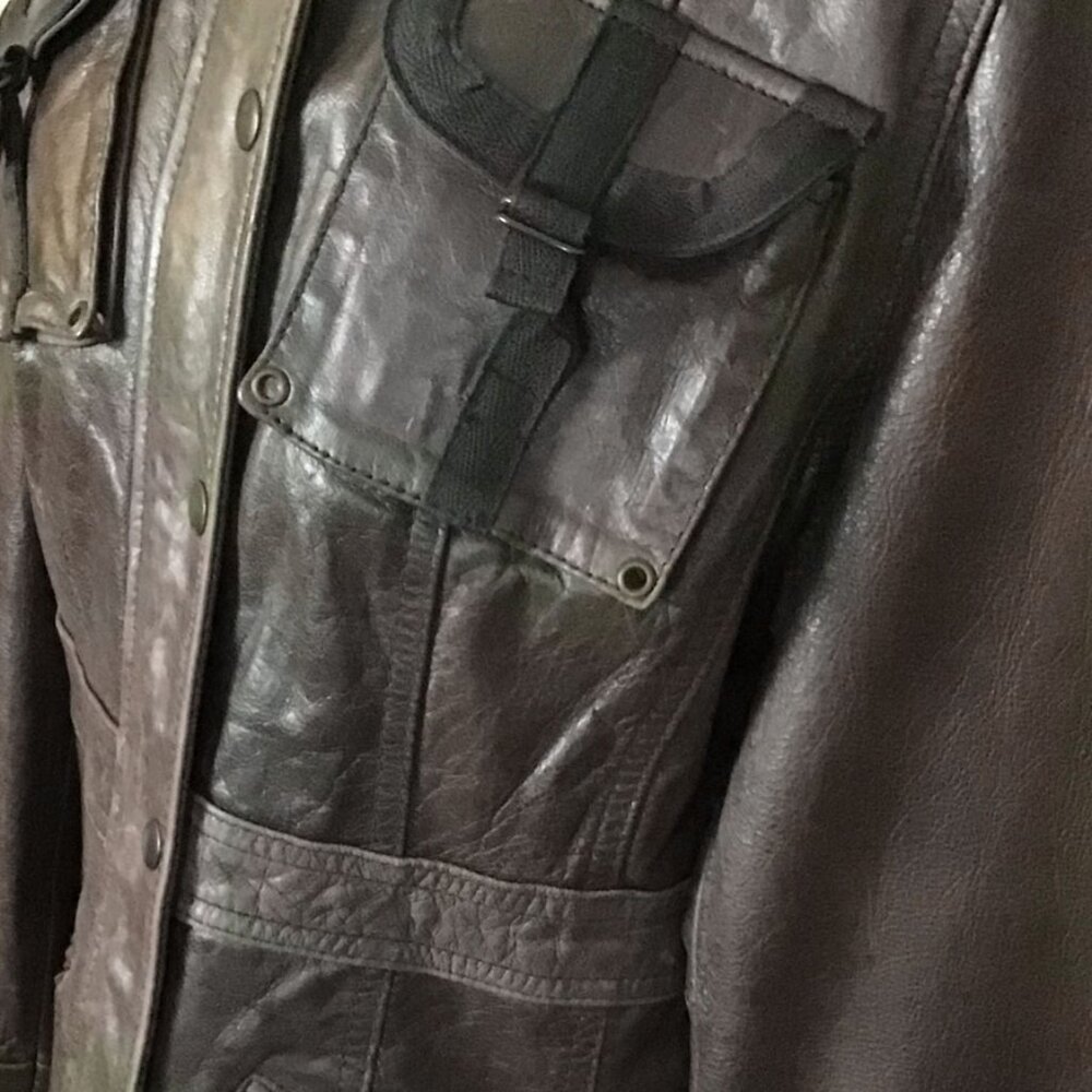 Wilson Vintage Brown Military Style Leather Coat - Picture 3 of 11